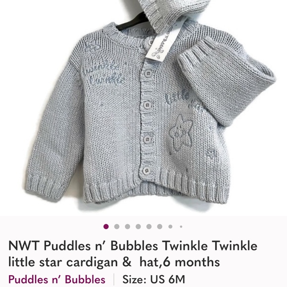 NWT Puddles n’ Bubbles Twinkle Twinkle little star cardigan & matching hat,6 m - Picture 3 of 13